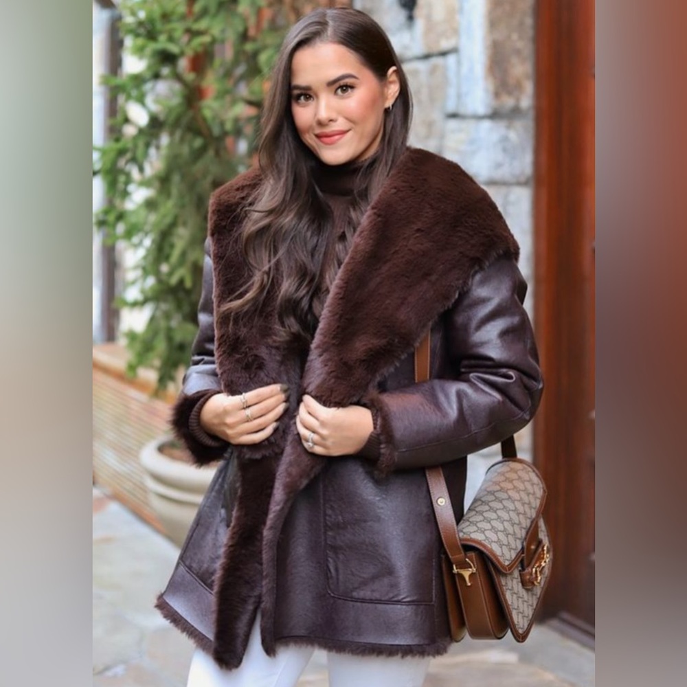 Tuckernuck Chocolate Brown Ramsey Fur Faux Leather Coat Jacket